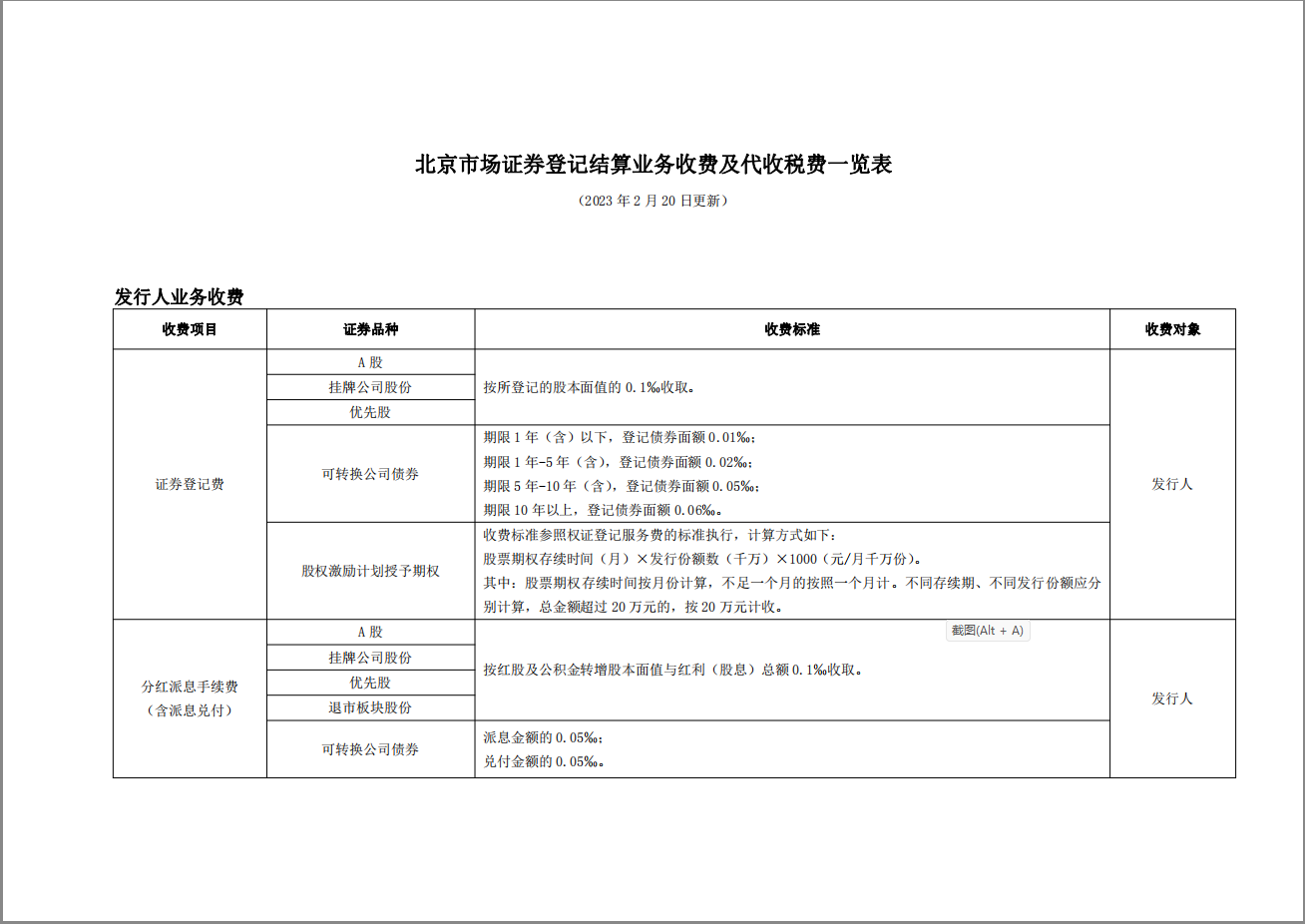北京市场证券登记结算业务收费及代收税费一览表（2023年2月20日更新）1.png